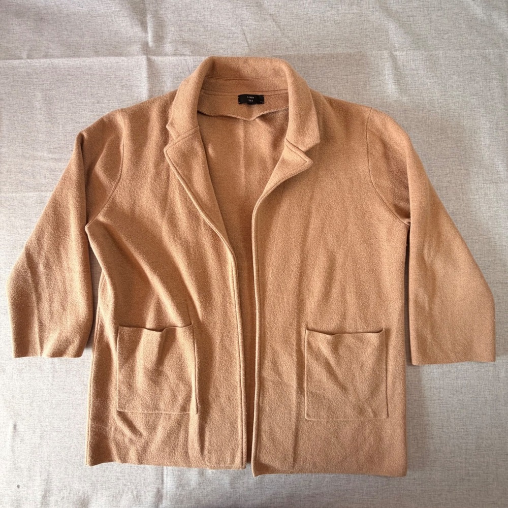J.Crew 365 Womens Large Camel Tan Merino Wool Blend Open Front Sweater Blazer